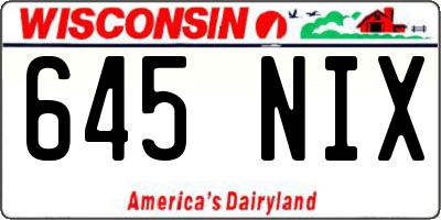 WI license plate 645NIX