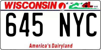 WI license plate 645NYC