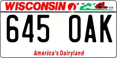 WI license plate 645OAK