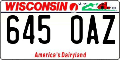 WI license plate 645OAZ