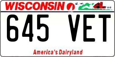 WI license plate 645VET