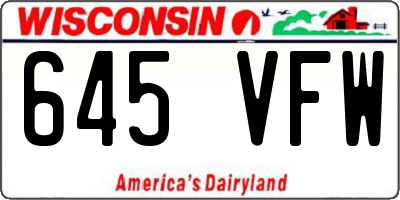WI license plate 645VFW