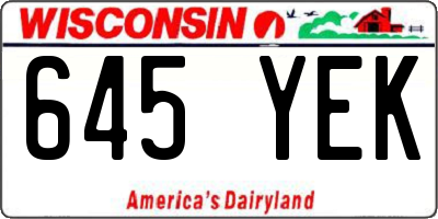 WI license plate 645YEK