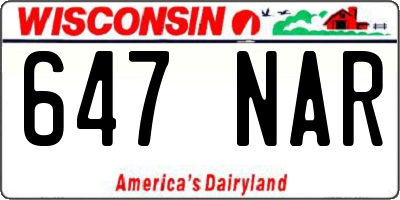 WI license plate 647NAR