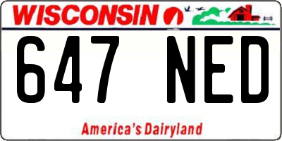 WI license plate 647NED