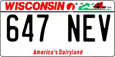 WI license plate 647NEV