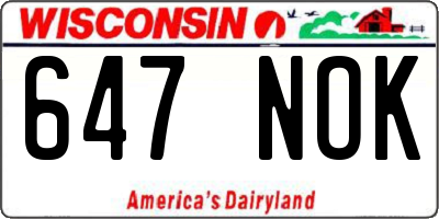 WI license plate 647NOK