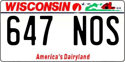 WI license plate 647NOS