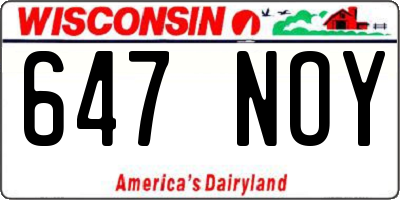 WI license plate 647NOY