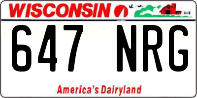WI license plate 647NRG