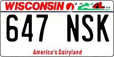 WI license plate 647NSK