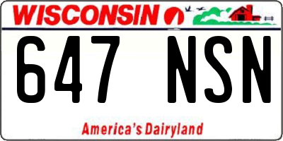 WI license plate 647NSN