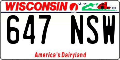 WI license plate 647NSW