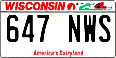 WI license plate 647NWS