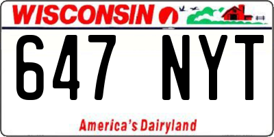 WI license plate 647NYT