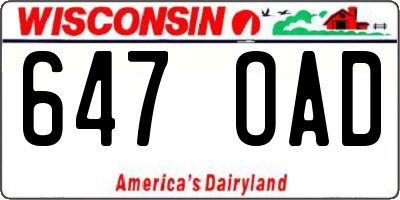 WI license plate 647OAD
