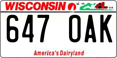 WI license plate 647OAK
