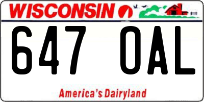 WI license plate 647OAL