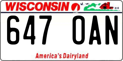WI license plate 647OAN