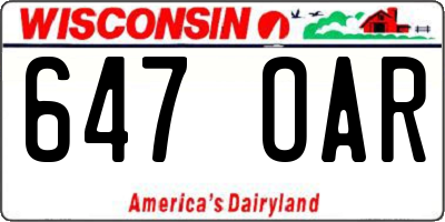 WI license plate 647OAR
