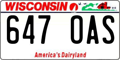 WI license plate 647OAS