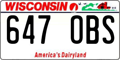 WI license plate 647OBS
