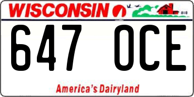 WI license plate 647OCE