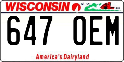 WI license plate 647OEM