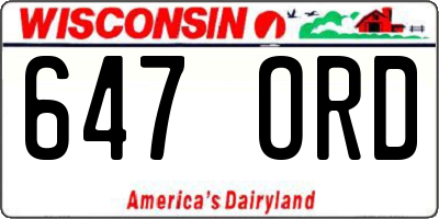 WI license plate 647ORD