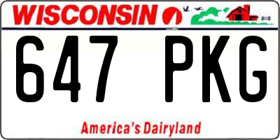 WI license plate 647PKG