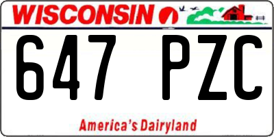 WI license plate 647PZC