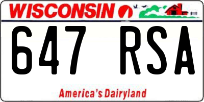 WI license plate 647RSA