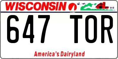 WI license plate 647TOR