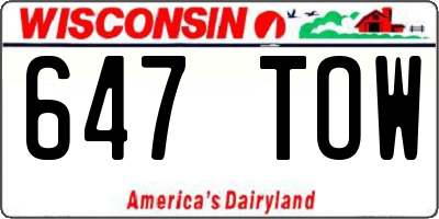WI license plate 647TOW