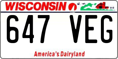 WI license plate 647VEG