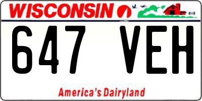 WI license plate 647VEH
