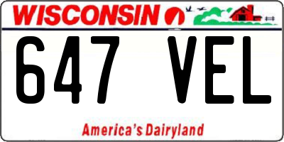 WI license plate 647VEL