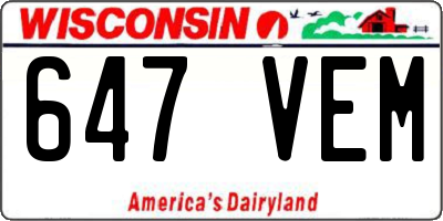 WI license plate 647VEM