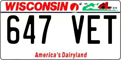 WI license plate 647VET