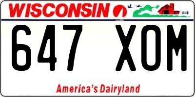 WI license plate 647XOM
