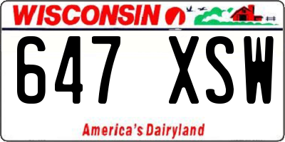 WI license plate 647XSW