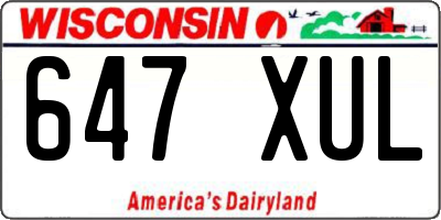WI license plate 647XUL