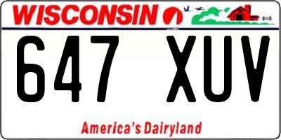 WI license plate 647XUV