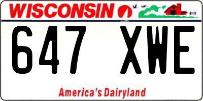 WI license plate 647XWE