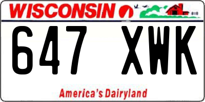 WI license plate 647XWK