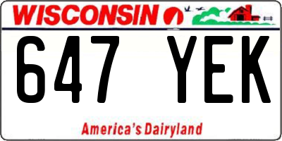 WI license plate 647YEK