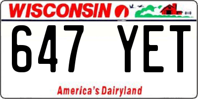 WI license plate 647YET