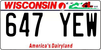 WI license plate 647YEW