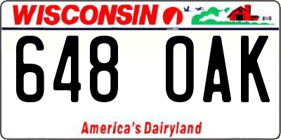 WI license plate 648OAK