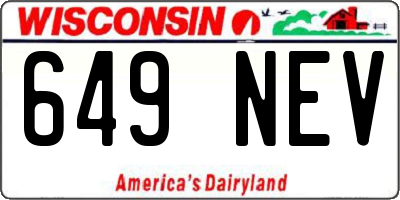 WI license plate 649NEV